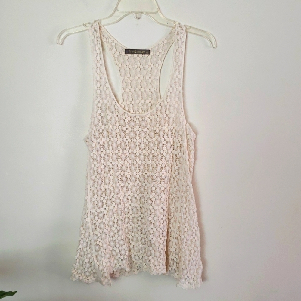 Finn & clover crochet lace racer back flare flowy tank top women's size small
